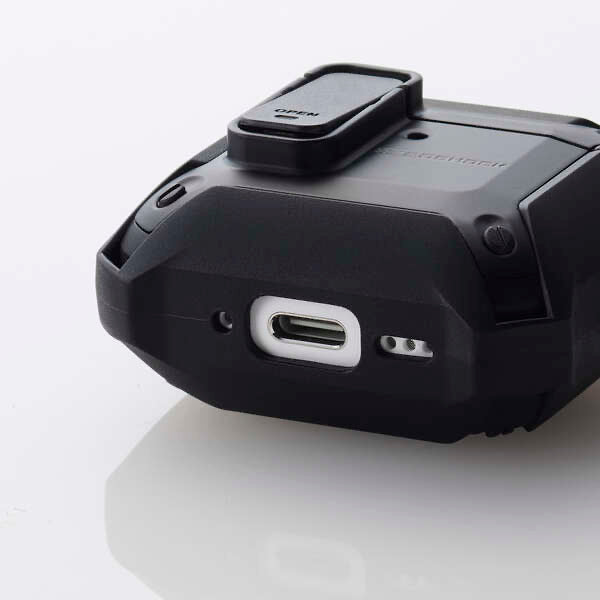 ELECOM AirPods4 保護殻 硬殼 (Airpods第4代) ZEROSHOCK Lock 黑色/銀色