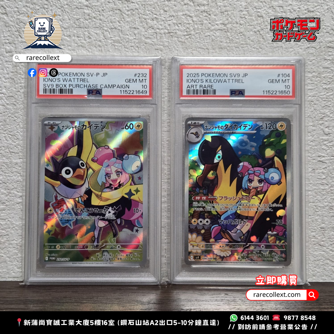 PTCG 日版 | 奇樹特典PSA10  Iono’s Kilowattrel & Wattrel 日版 SV9 SV-P 2025｜イオノ＆カイデン rarecollext ekiyasujpn